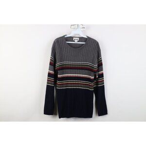 Vintage 90s Streetwear Womens Medium Striped Color Block Ribbed Knit Sweater